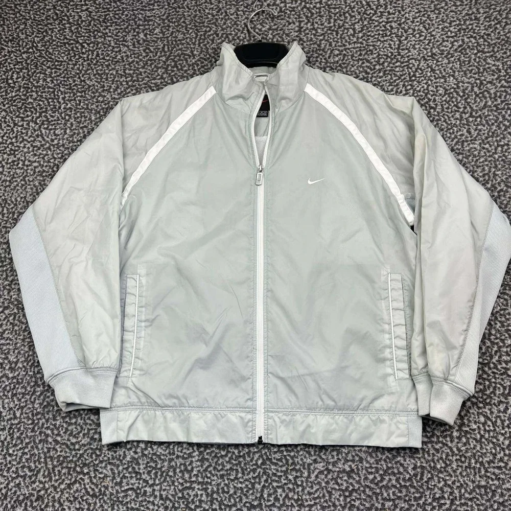 Nike Windbreaker Jacket Youth Medium Gray Full Zip Mesh Lined Long Sleeve M